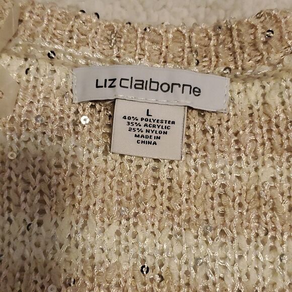 Liz claiborne cream long sleeve sequins sweater womens Large - Picture 4 of 9